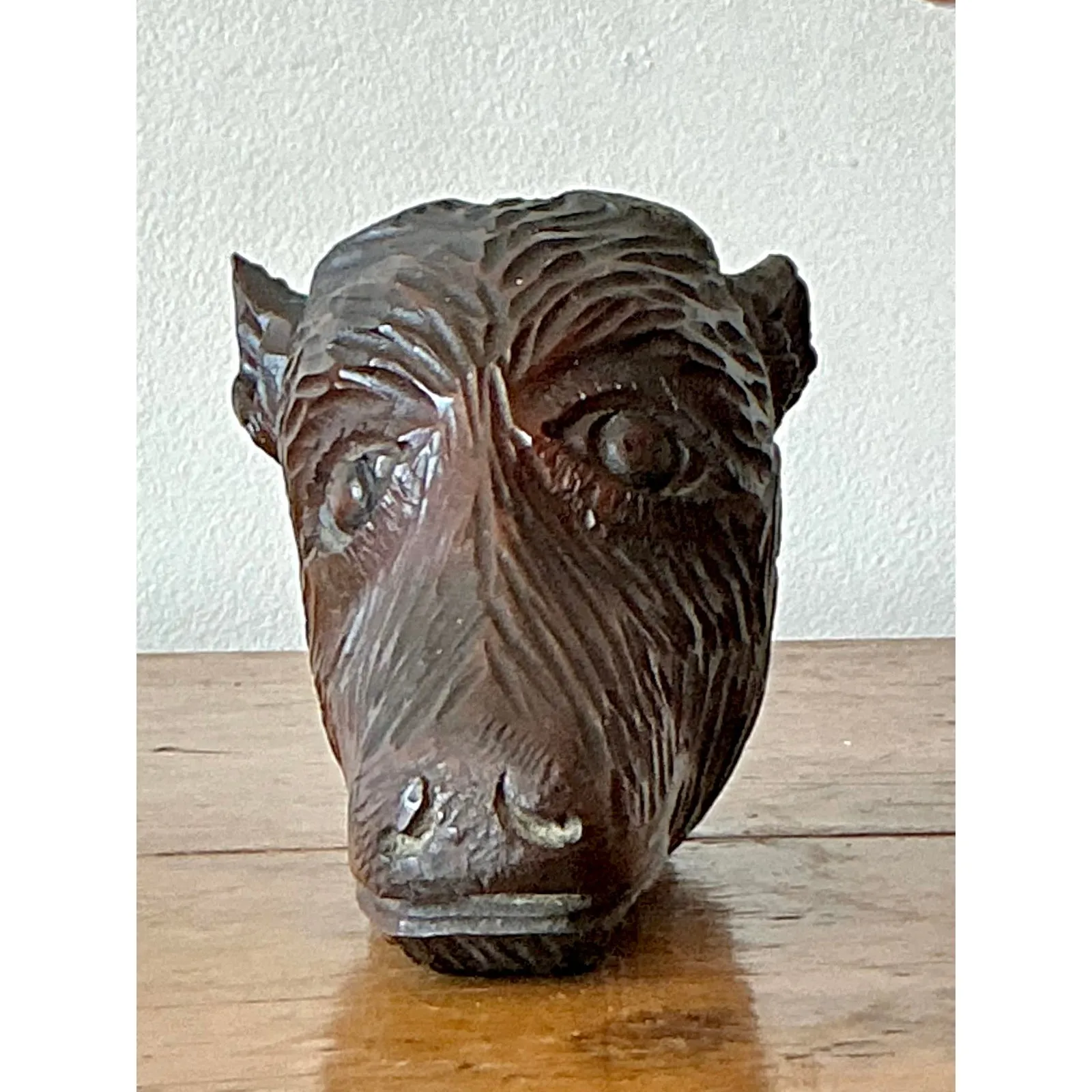 Vintage Boho Black Forest Carved Boar Head — additional photo 7