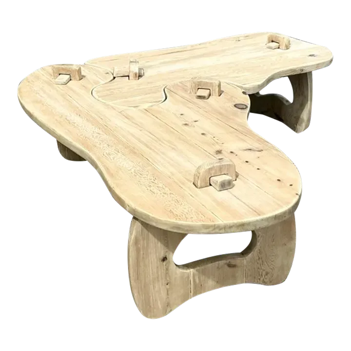 Vintage Boho Bleached Pine Puzzle Coffee Table