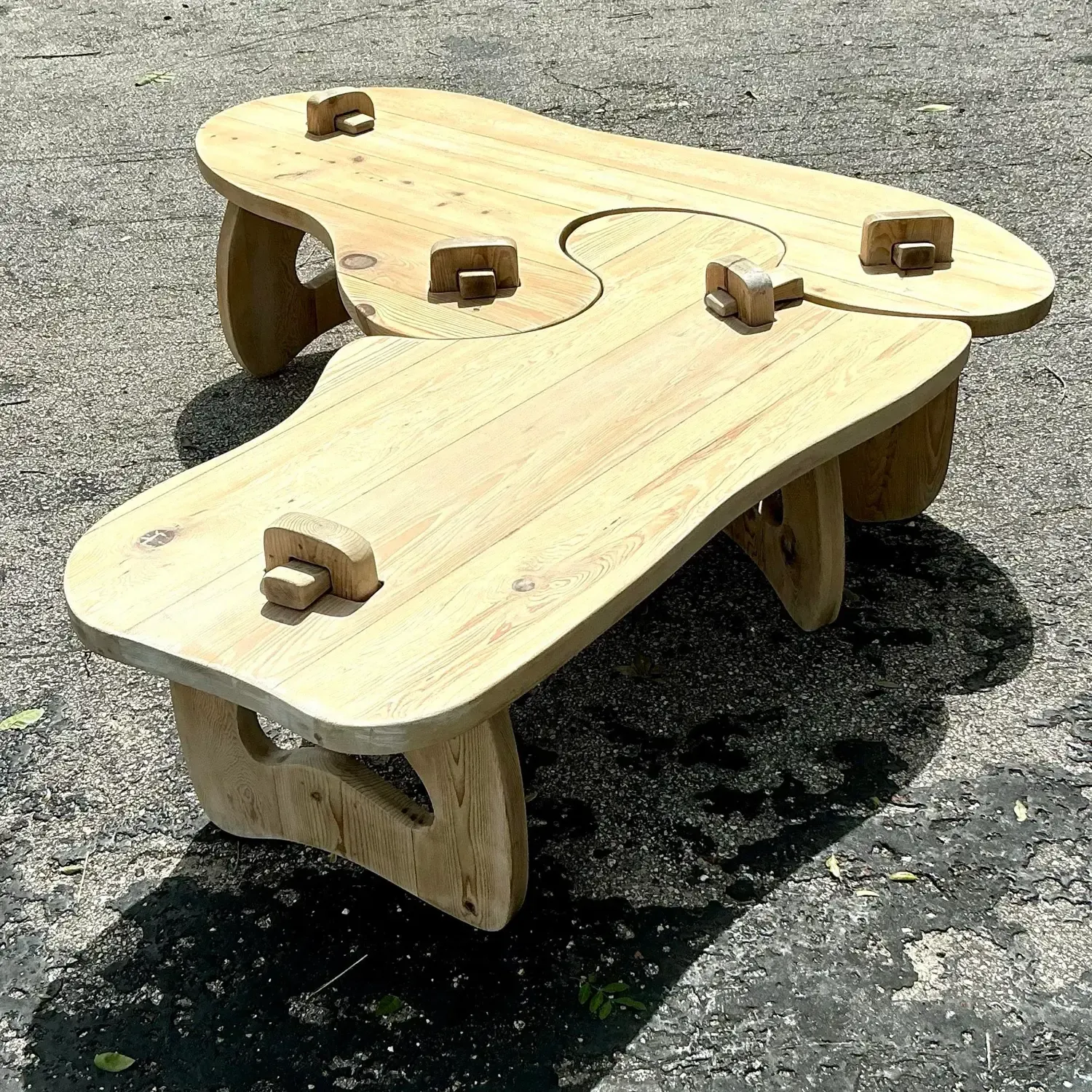 Vintage Boho Bleached Pine Puzzle Coffee Table — additional photo 1