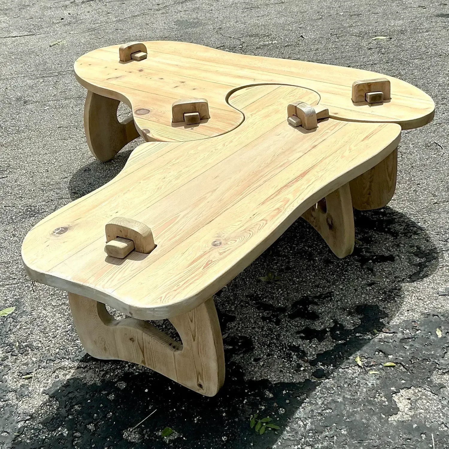 Vintage Boho Bleached Pine Puzzle Coffee Table — additional photo 2