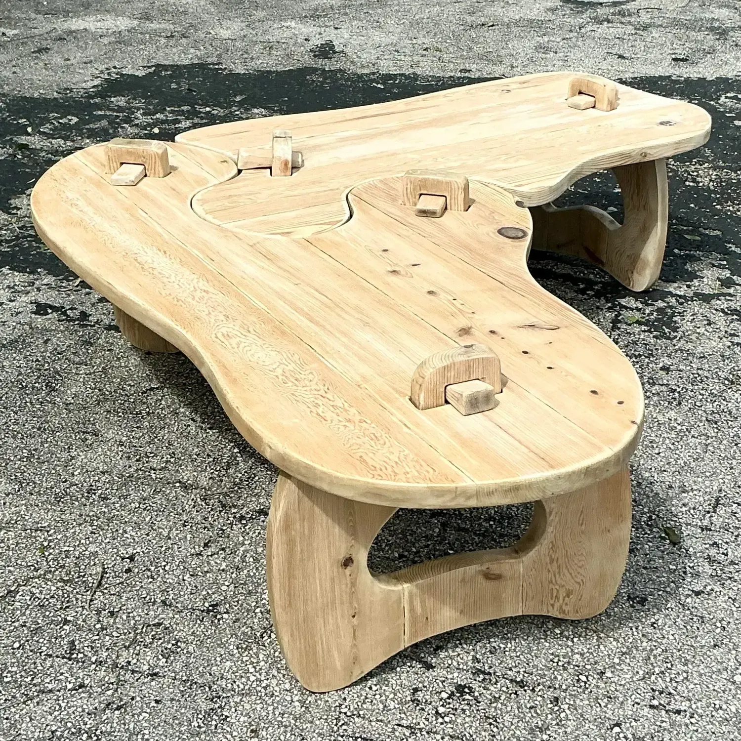 Vintage Boho Bleached Pine Puzzle Coffee Table — additional photo 3