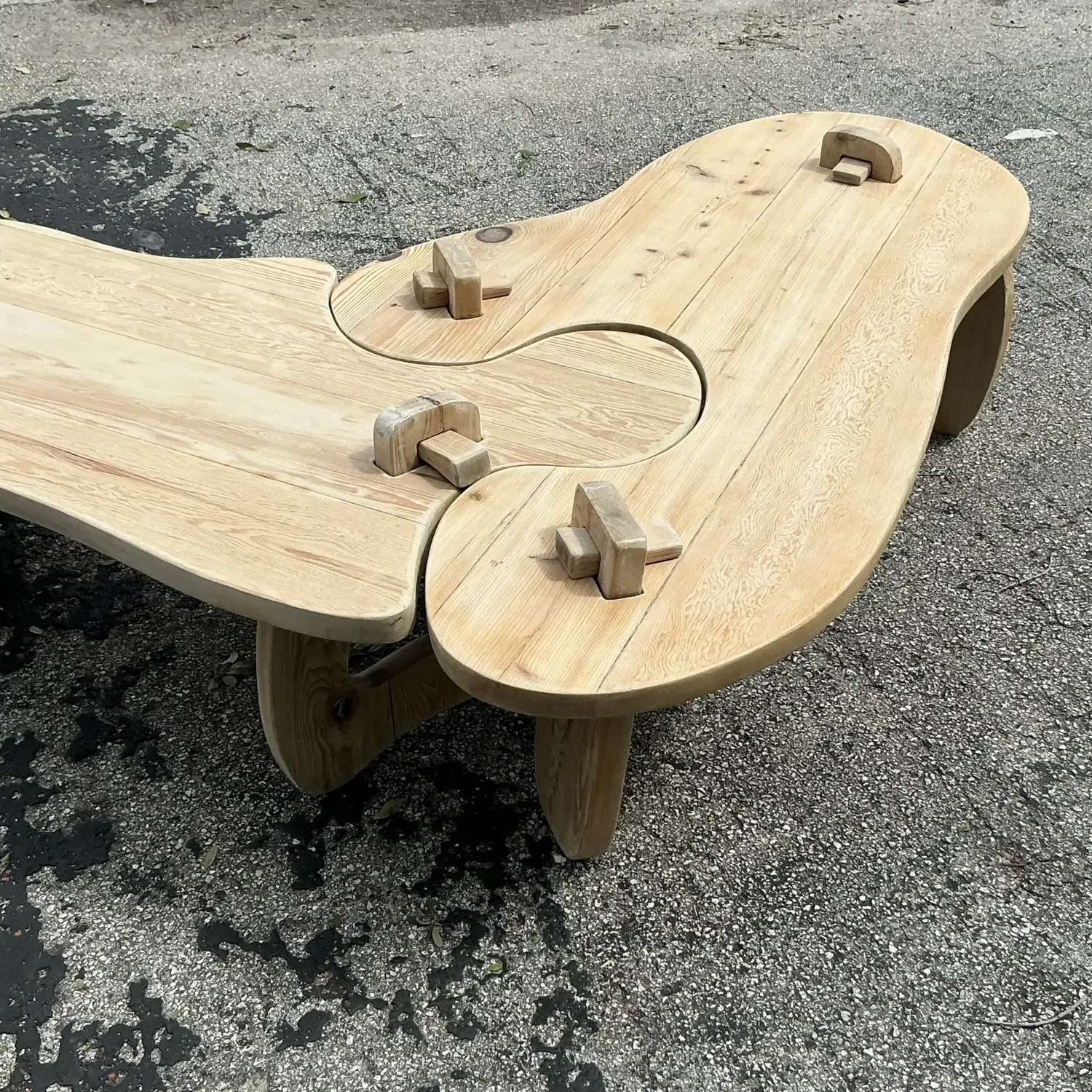 Vintage Boho Bleached Pine Puzzle Coffee Table — additional photo 4