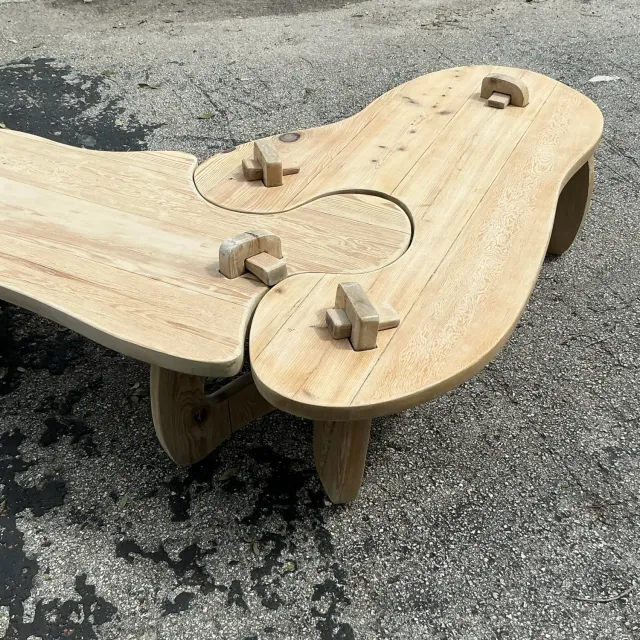 Vintage Boho Bleached Pine Puzzle Coffee Table — additional photo 4