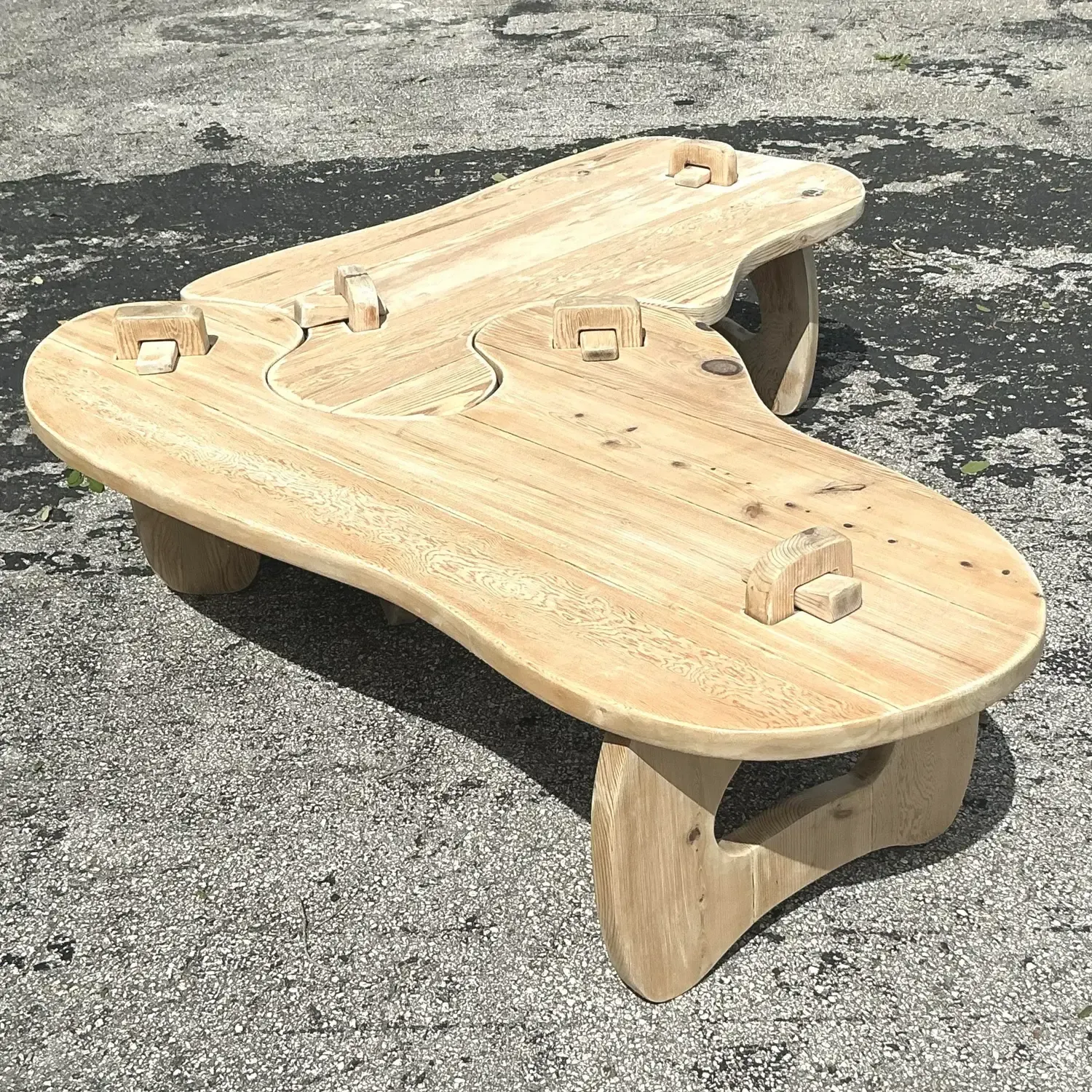 Vintage Boho Bleached Pine Puzzle Coffee Table — additional photo 5