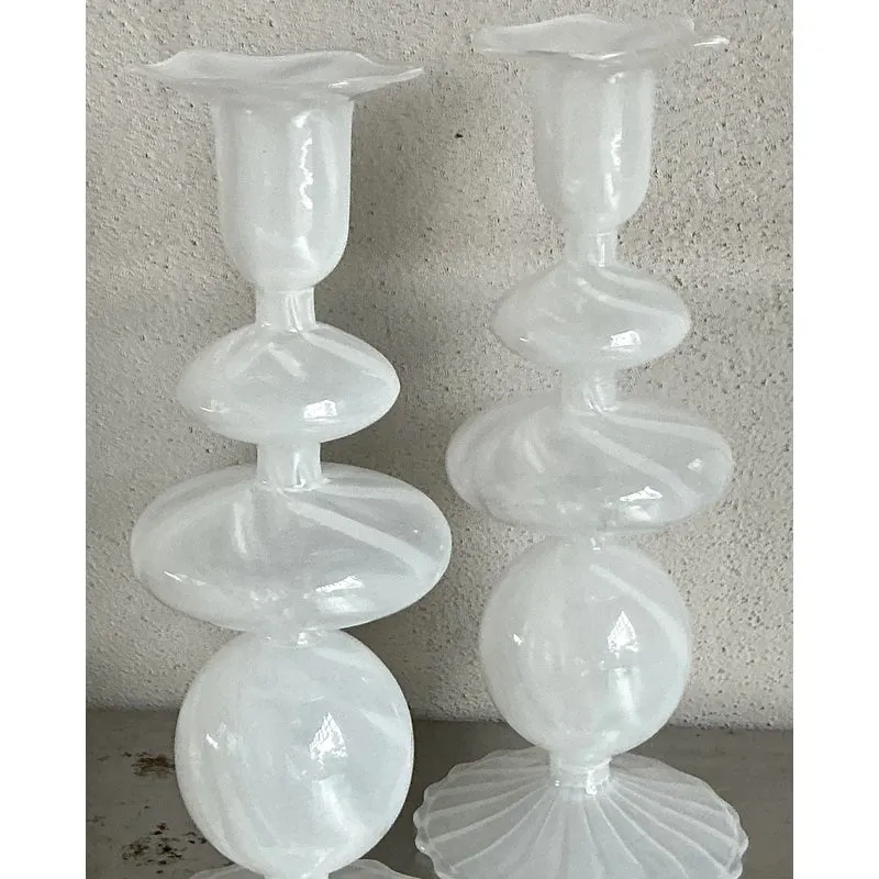 Vintage Boho Blown Glass Candlesticks After Murano — additional photo 2