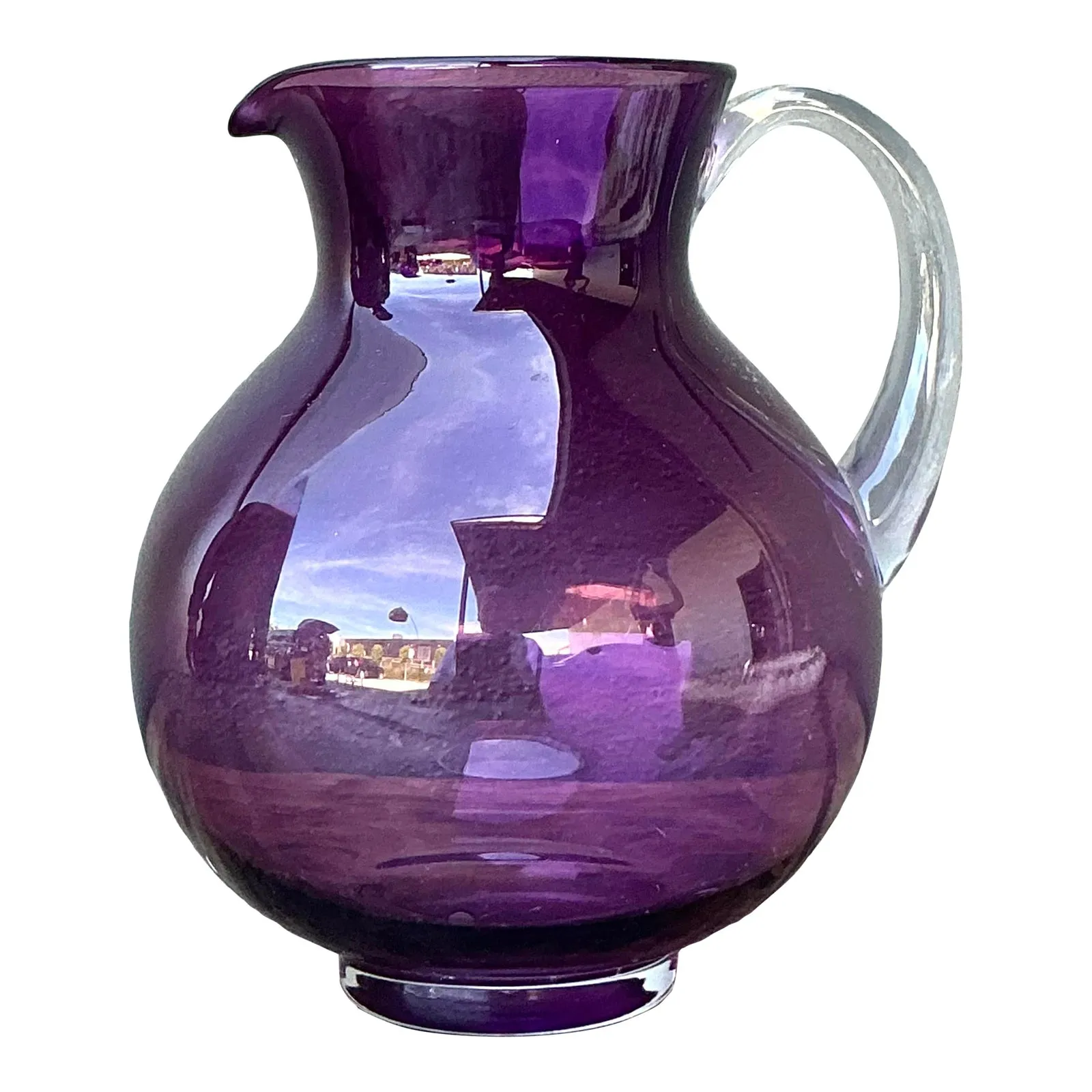 Vintage Boho Blown Glass Pitcher - Glass, 8.25W x 9.75H — additional photo 1