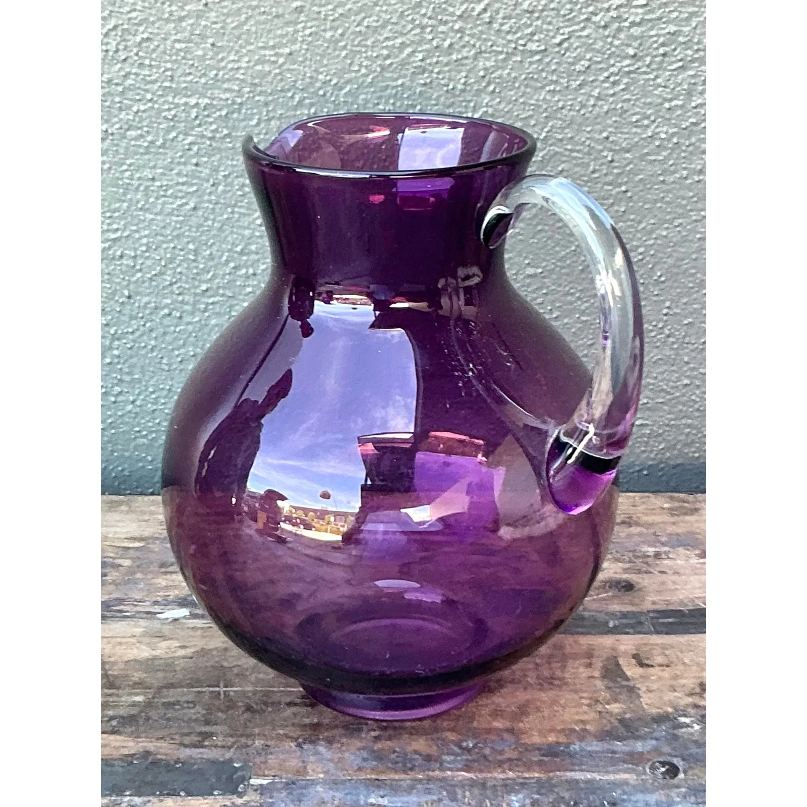 Vintage Boho Blown Glass Pitcher - Glass, 8.25W x 9.75H — additional photo 2