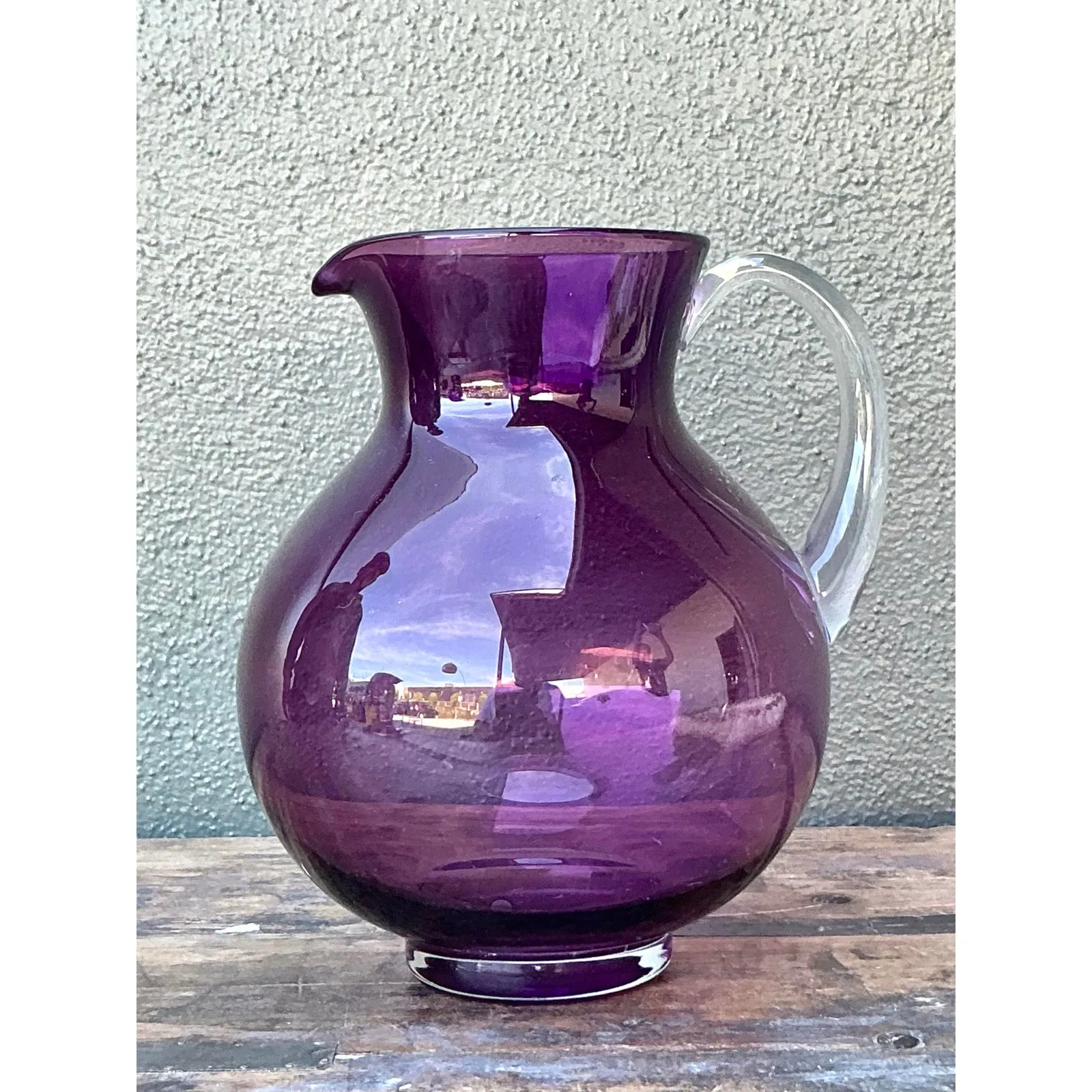Vintage Boho Blown Glass Pitcher - Glass, 8.25W x 9.75H — additional photo 3