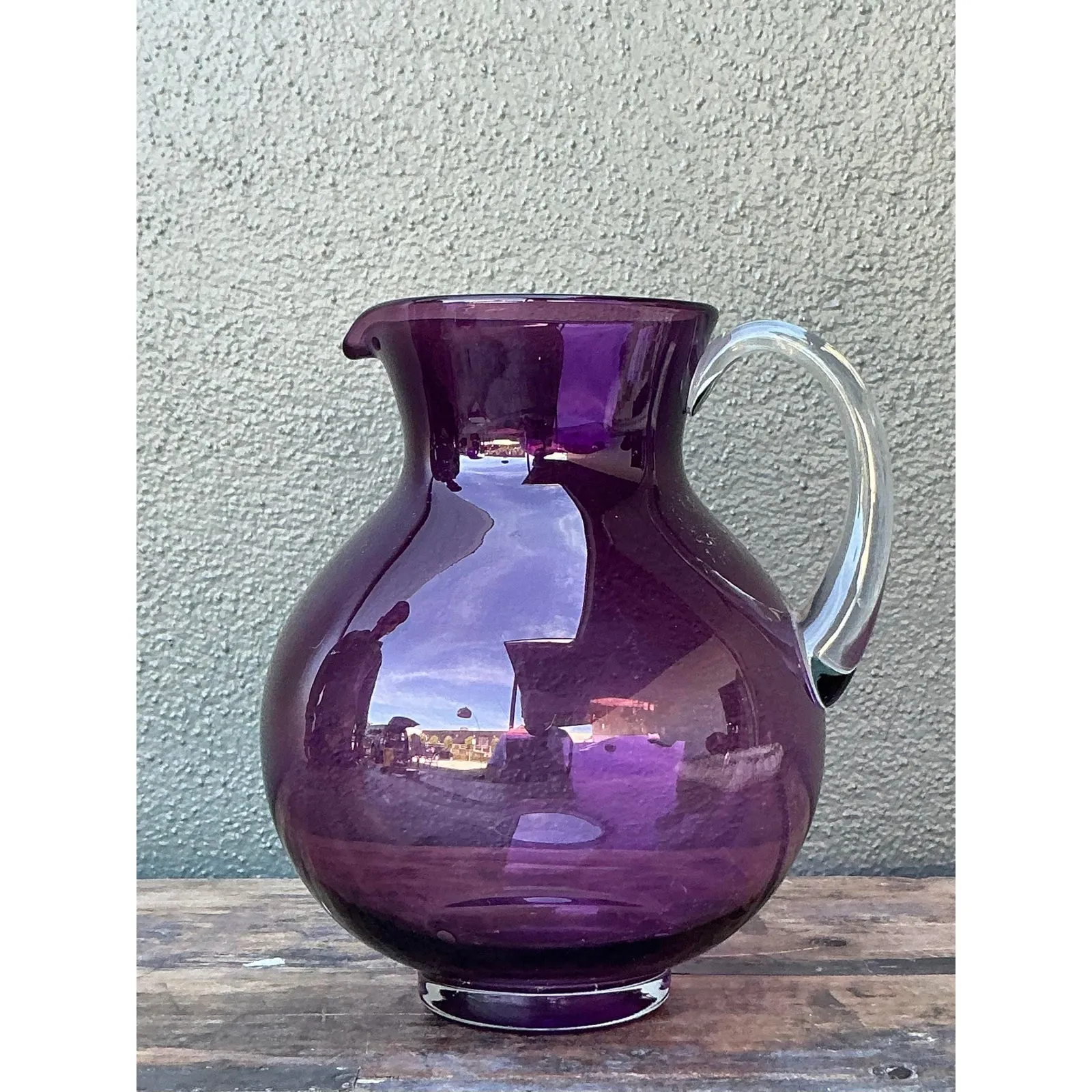 Vintage Boho Blown Glass Pitcher - Glass, 8.25W x 9.75H — additional photo 4