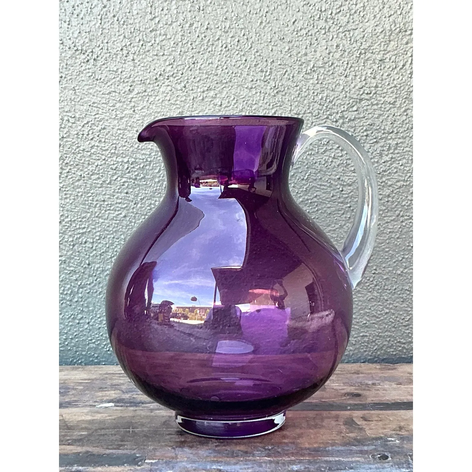 Vintage Boho Blown Glass Pitcher - Glass, 8.25W x 9.75H — additional photo 5