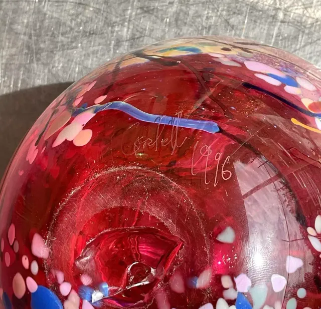 Vintage Boho Blown Glass Vase - Blown Glass, 7.75W x 8.75H — additional photo 1