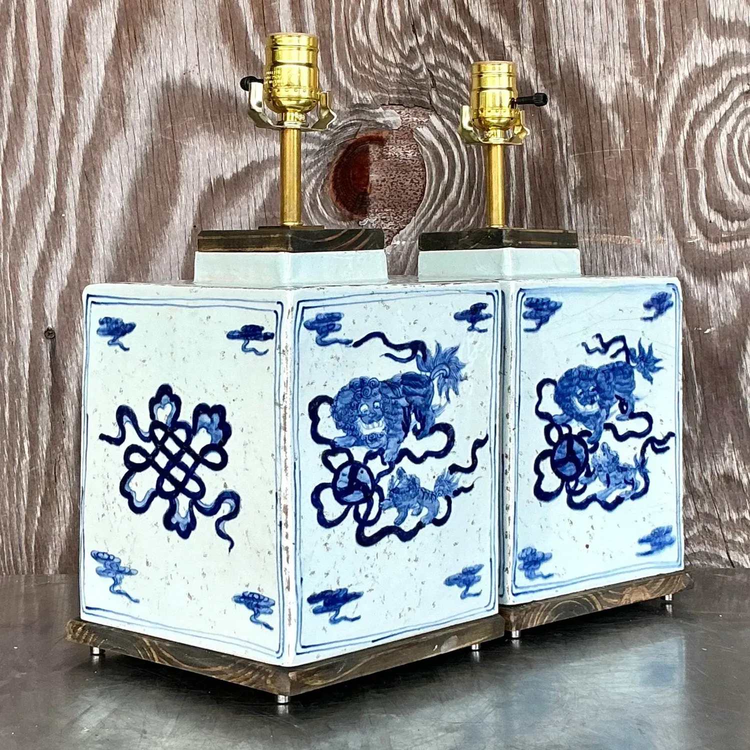 Vintage Boho Blue Dragon Lamps - a Pair — additional photo 1