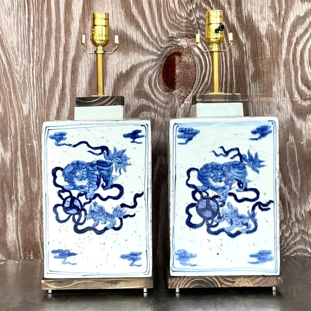 Vintage Boho Blue Dragon Lamps - a Pair — additional photo 2