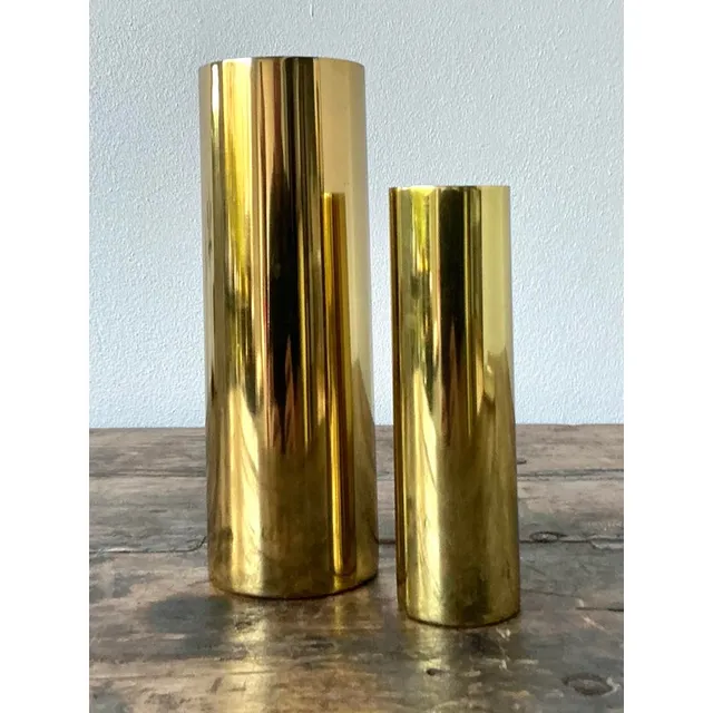 Vintage Boho Brass Cylinder Vases - Set of 2 — additional photo 1