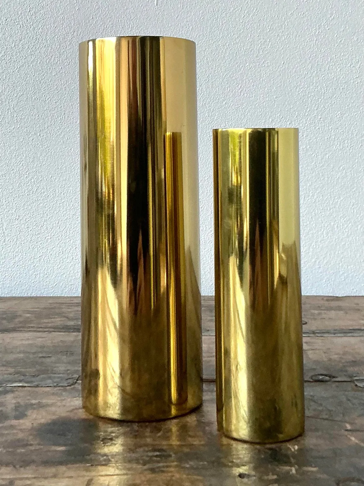 Vintage Boho Brass Cylinder Vases - Set of 2 — additional photo 1