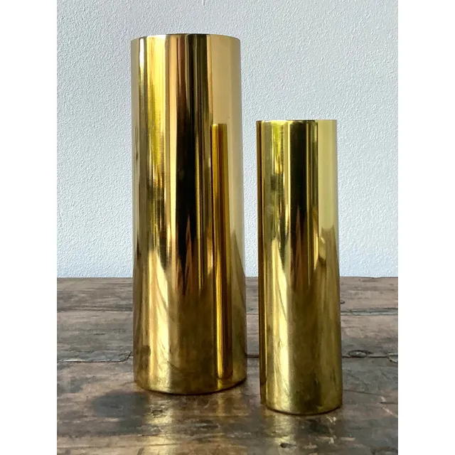 Vintage Boho Brass Cylinder Vases - Set of 2 — additional photo 2