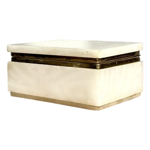 Vintage Boho Brass Trimmed Alabaster Box — additional photo 1