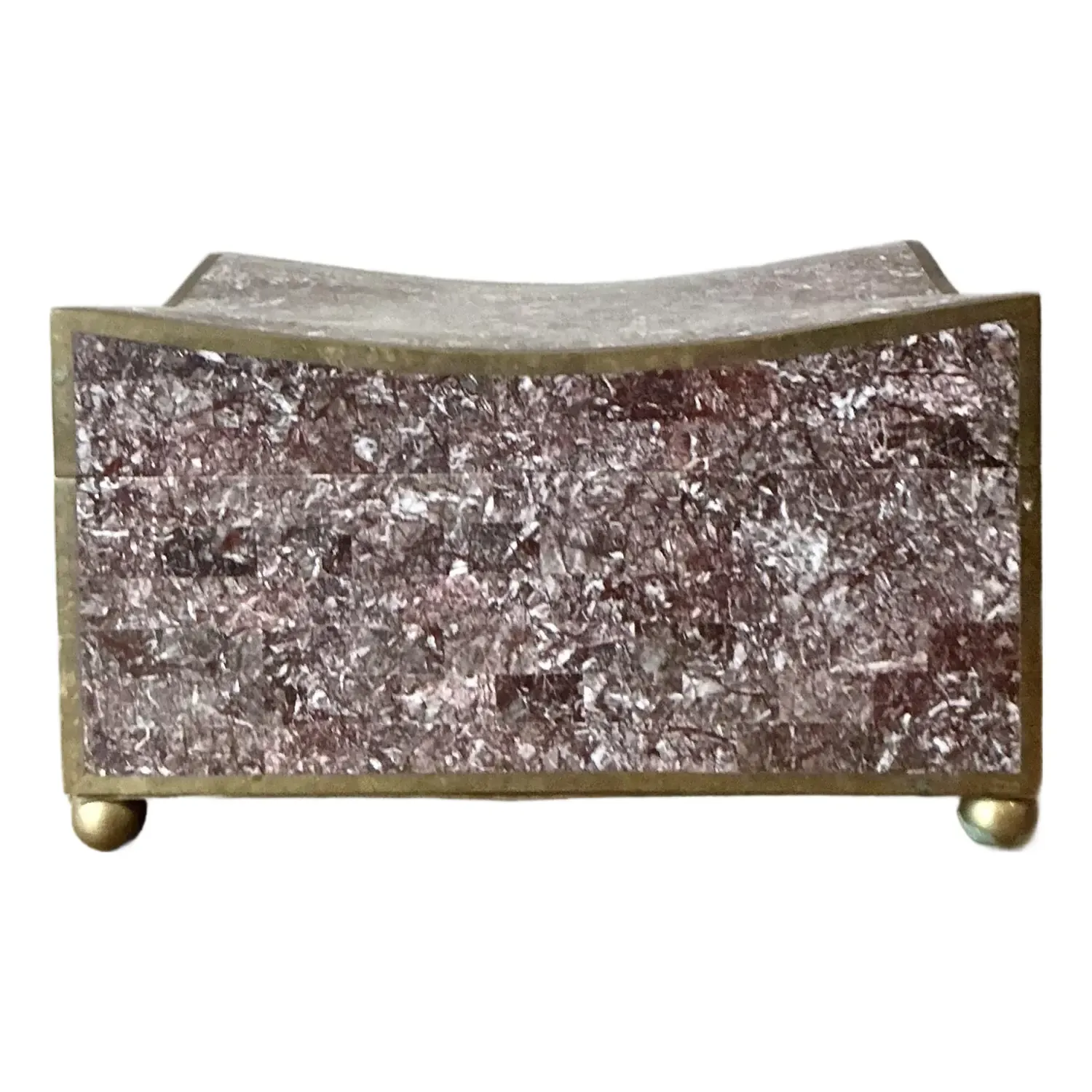 Vintage Boho Brass Trimmed Tessellated Stone Box — additional photo 1