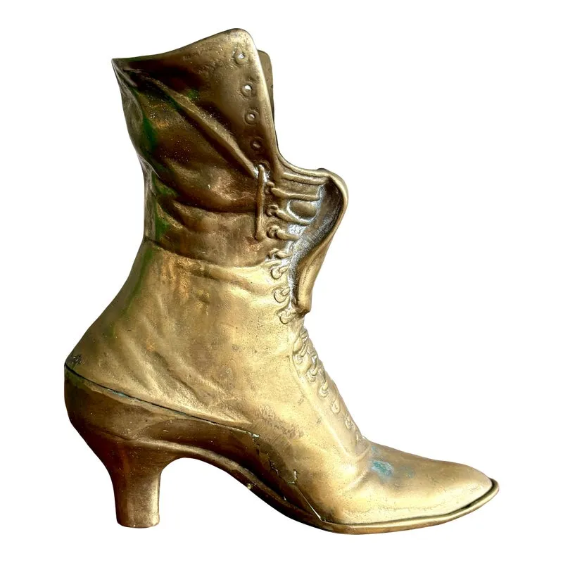Vintage Boho Brass Victorian Boot Vase — additional photo 1