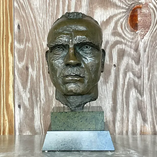 Vintage Boho Bronze Bust of Man After Jacob Epstein — additional photo 3