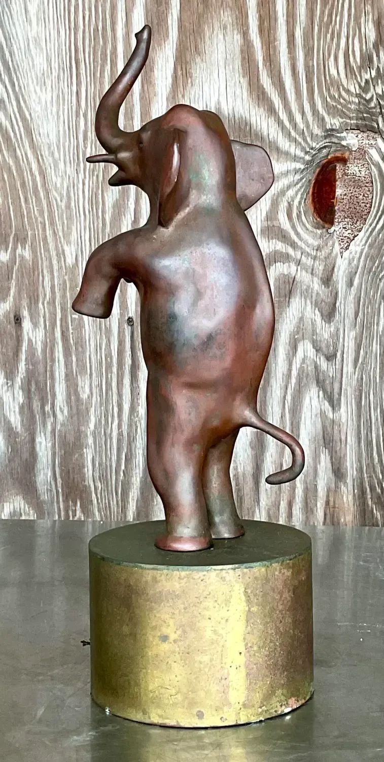 Vintage Boho Bronze Dancing Elephant Statue — additional photo 2