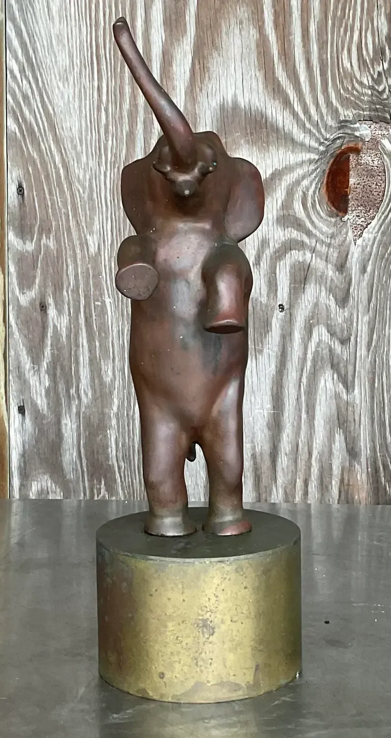 Vintage Boho Bronze Dancing Elephant Statue — additional photo 4