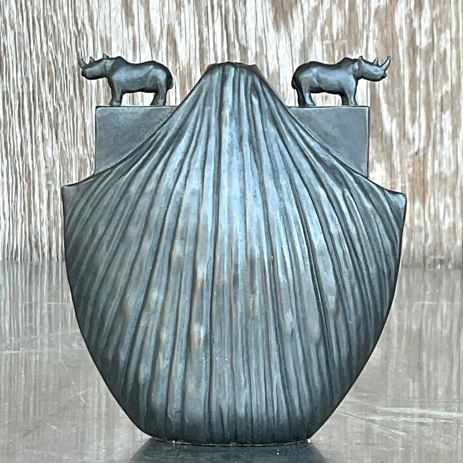 Vintage Boho Bronze Rhino Vase — additional photo 2