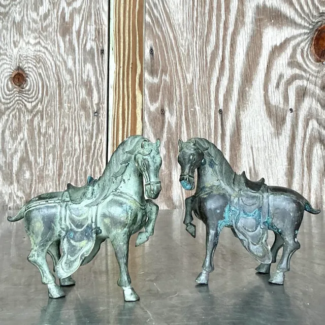 Vintage Boho Bronze Temple Horses - Set of 2 — additional photo 2
