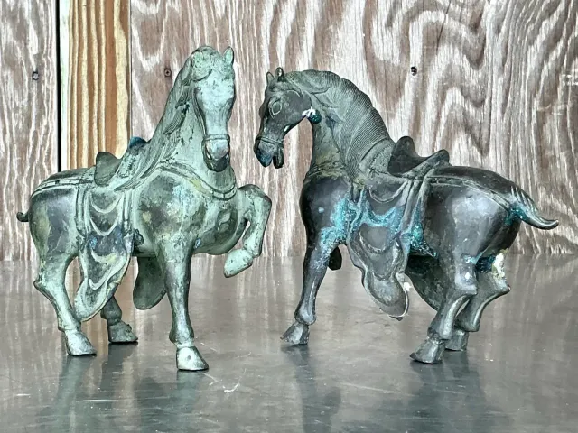 Vintage Boho Bronze Temple Horses - Set of 2 — additional photo 5