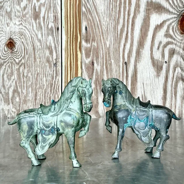 Vintage Boho Bronze Temple Horses - Set of 2 — additional photo 7