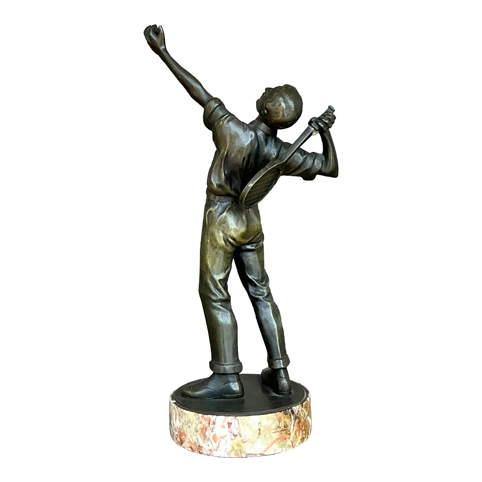 Vintage Boho Bronze Tennis Player Sculpture — additional photo 1