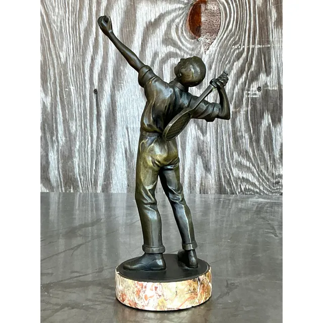 Vintage Boho Bronze Tennis Player Sculpture — additional photo 2