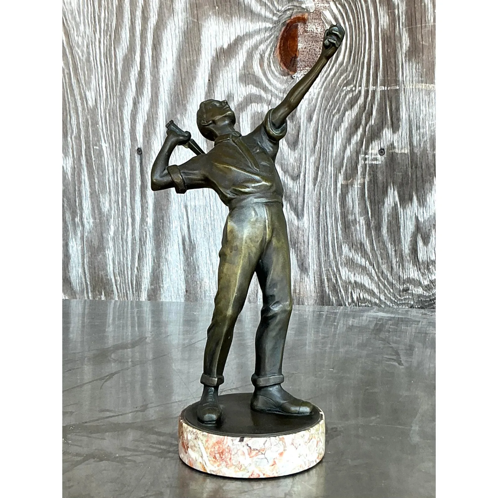 Vintage Boho Bronze Tennis Player Sculpture — additional photo 5