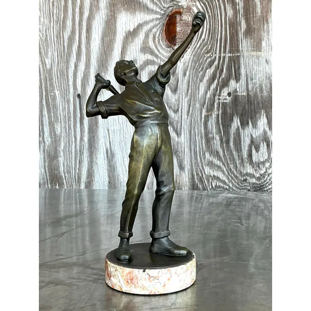 Vintage Boho Bronze Tennis Player Sculpture — additional photo 6