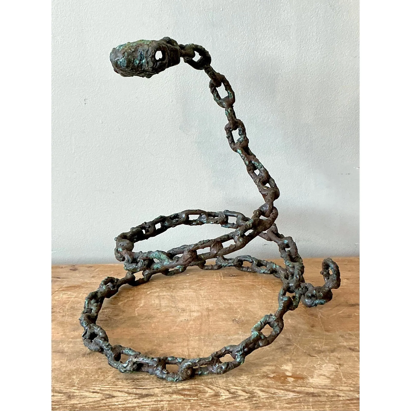 Vintage Boho Brutalist Chain Link Snake Sculpture — additional photo 2