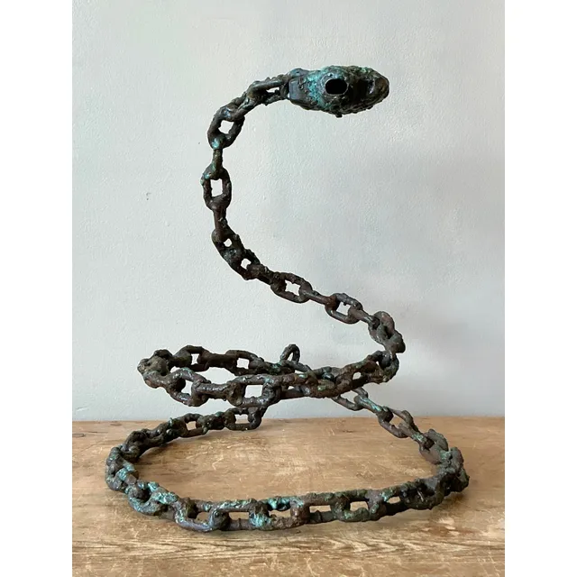 Vintage Boho Brutalist Chain Link Snake Sculpture — additional photo 5