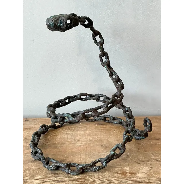 Vintage Boho Brutalist Chain Link Snake Sculpture — additional photo 6