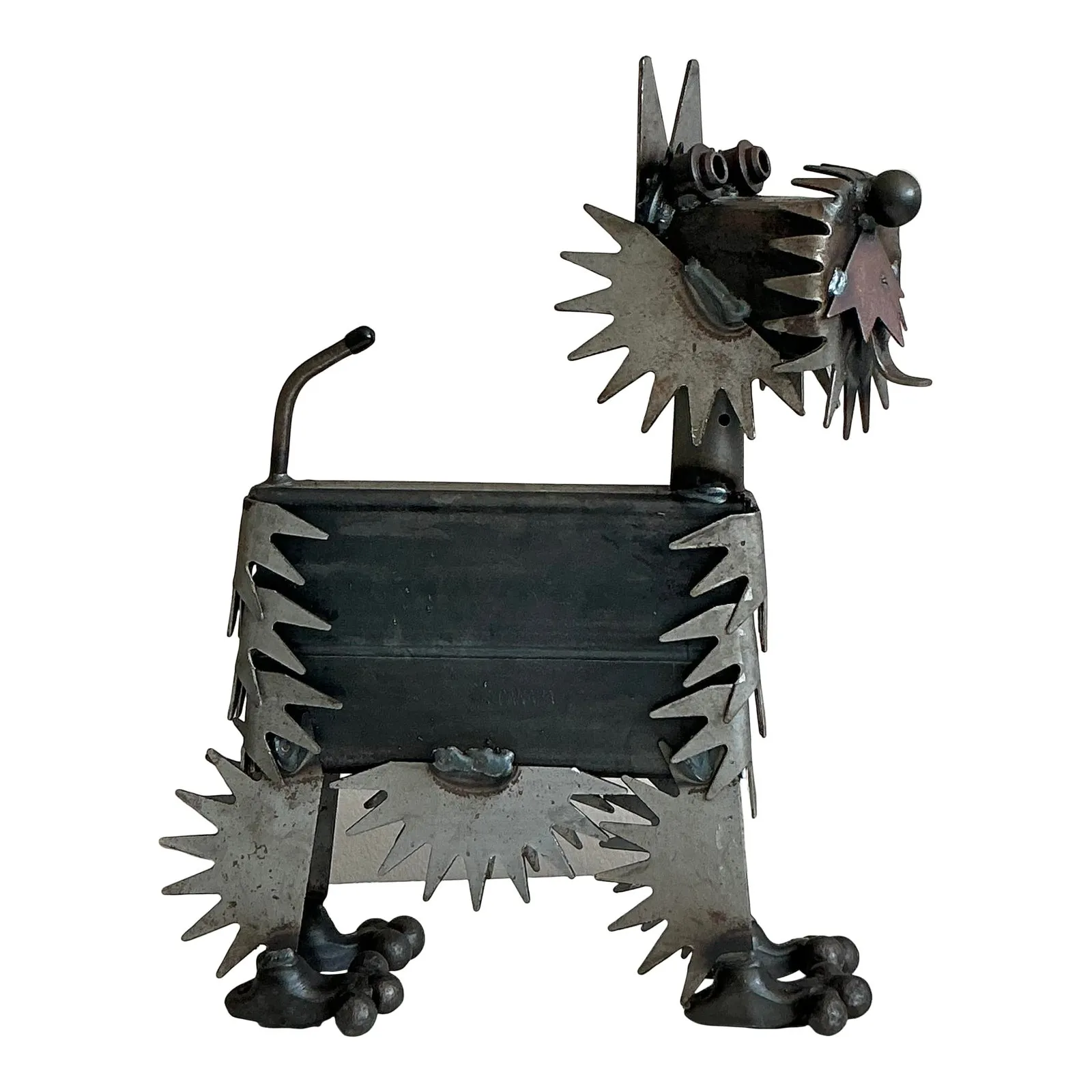 Vintage Boho Brutalist Torch Cut Sculpture of Dog