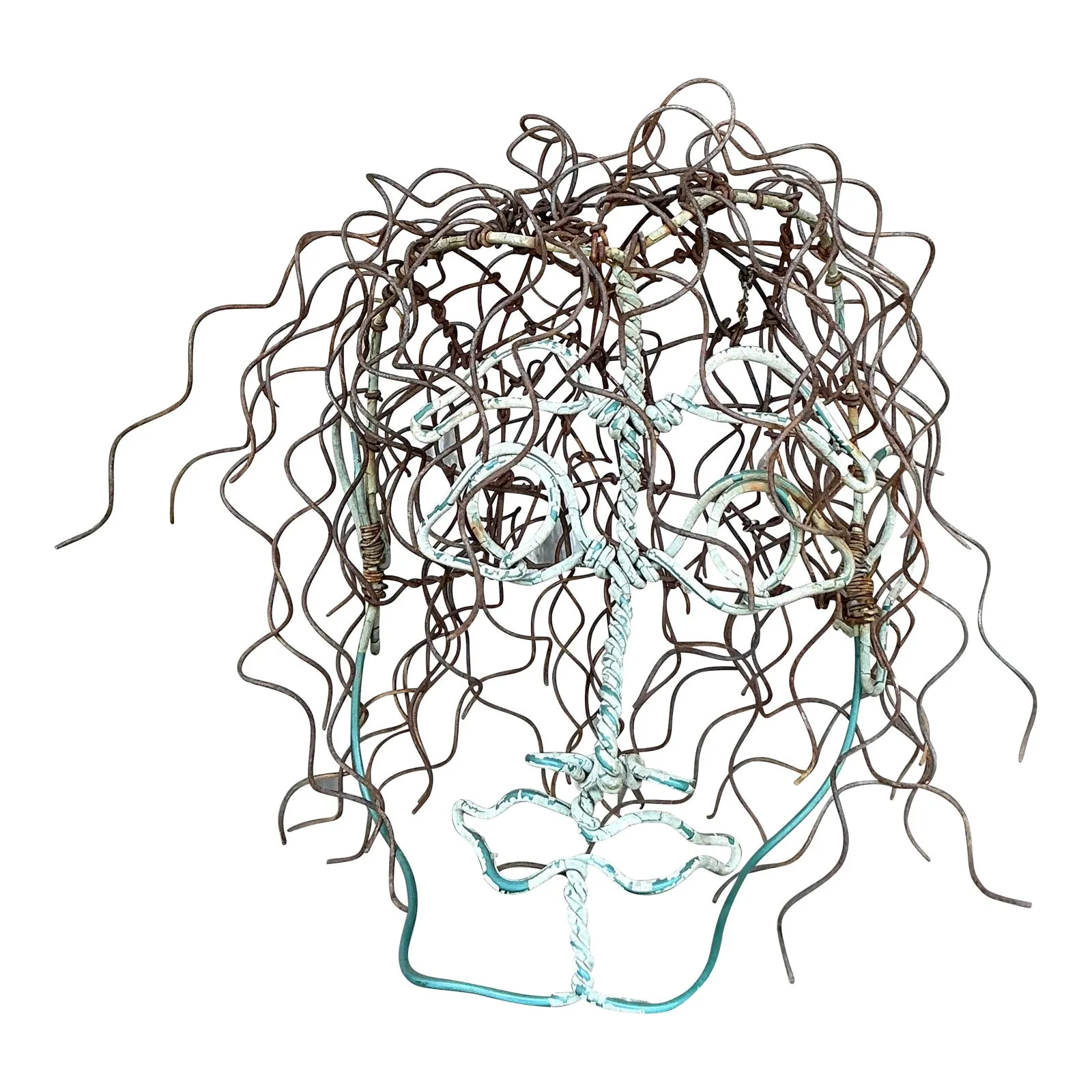 Vintage Boho Brutalist Wire Sculpture of Head