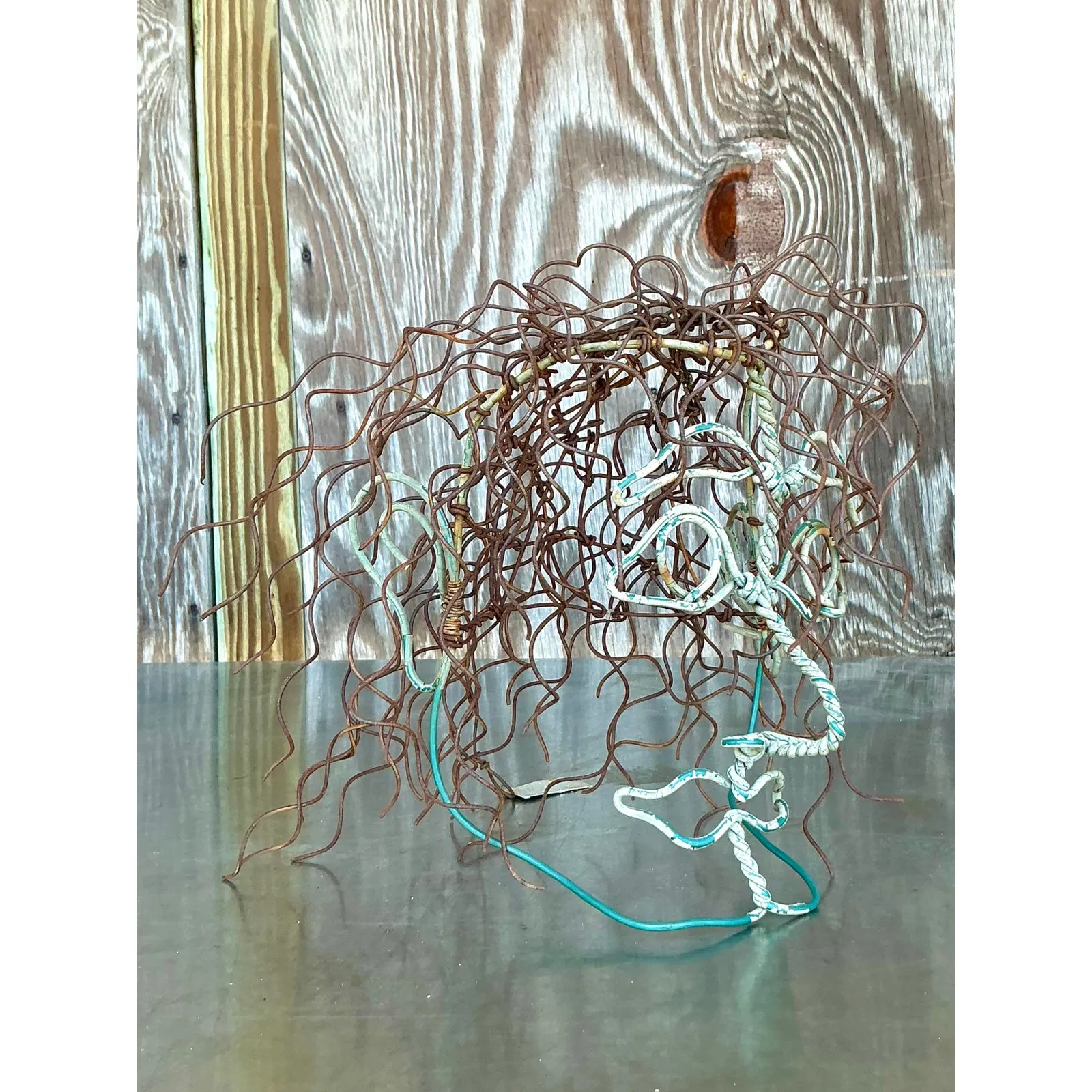 Vintage Boho Brutalist Wire Sculpture of Head — additional photo 3