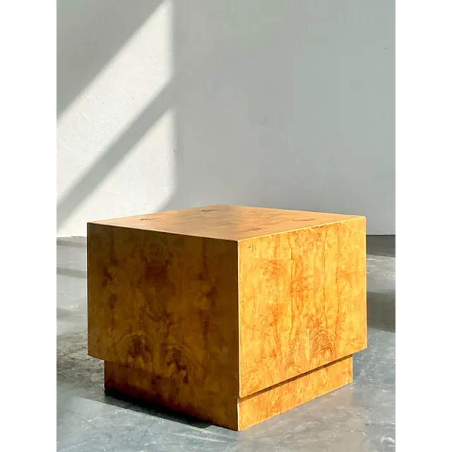 Vintage Boho Burl Wood Cube Side Table — additional photo 2