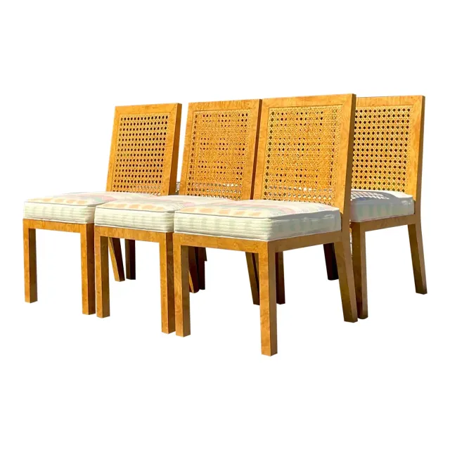 Vintage Boho Cane and Burl Wood Dining Chairs After Widdicomb - Set of 6 — additional photo 1