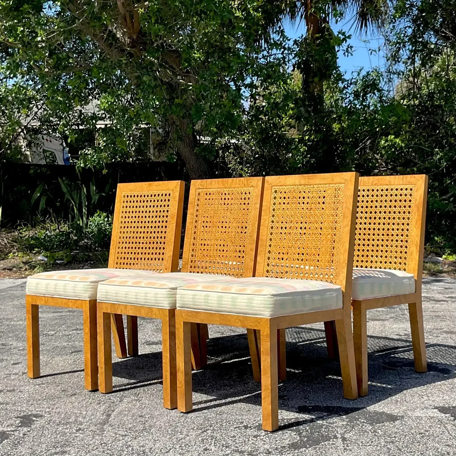 Vintage Boho Cane and Burl Wood Dining Chairs After Widdicomb - Set of 6 — additional photo 3