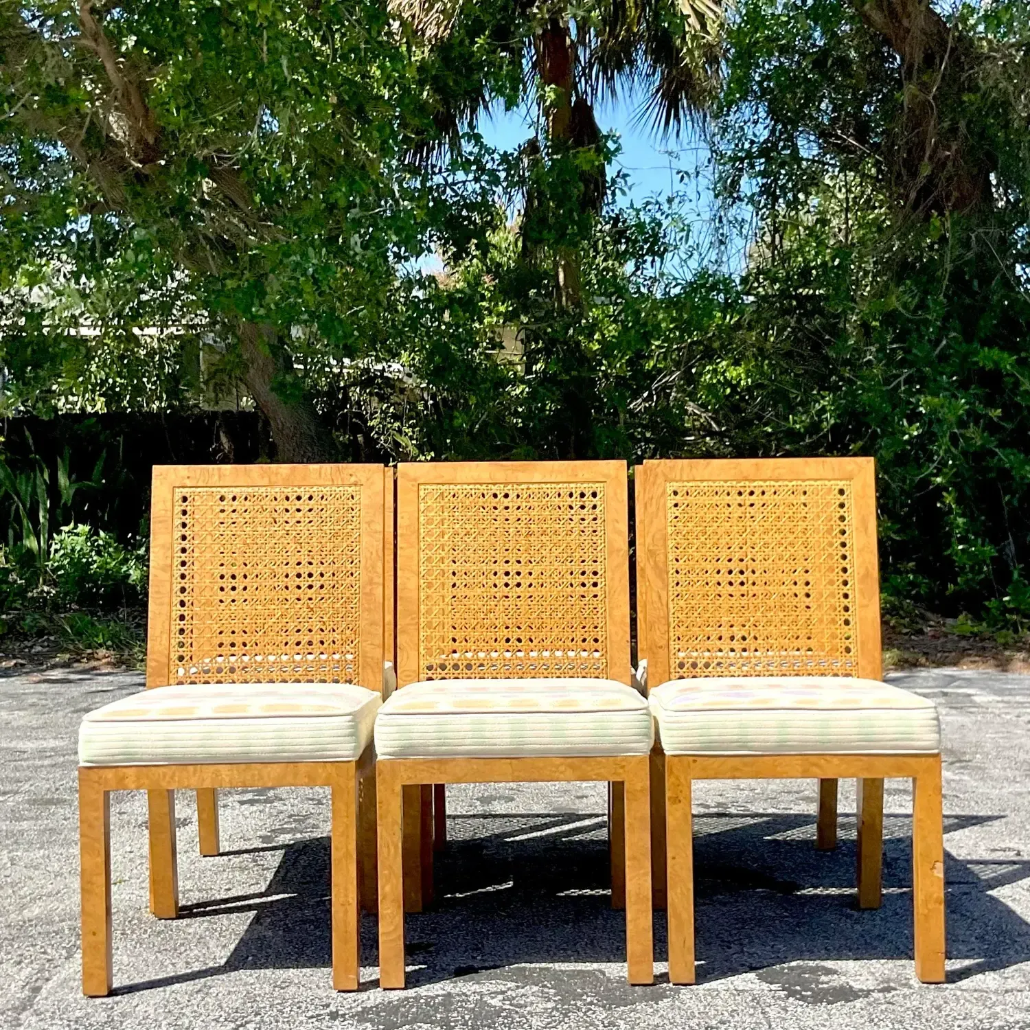 Vintage Boho Cane and Burl Wood Dining Chairs After Widdicomb - Set of 6 — additional photo 6