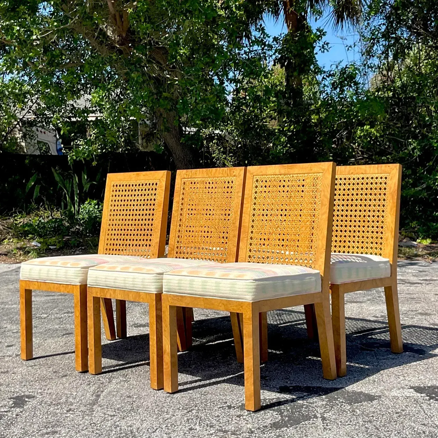 Vintage Boho Cane and Burl Wood Dining Chairs After Widdicomb - Set of 6 — additional photo 8