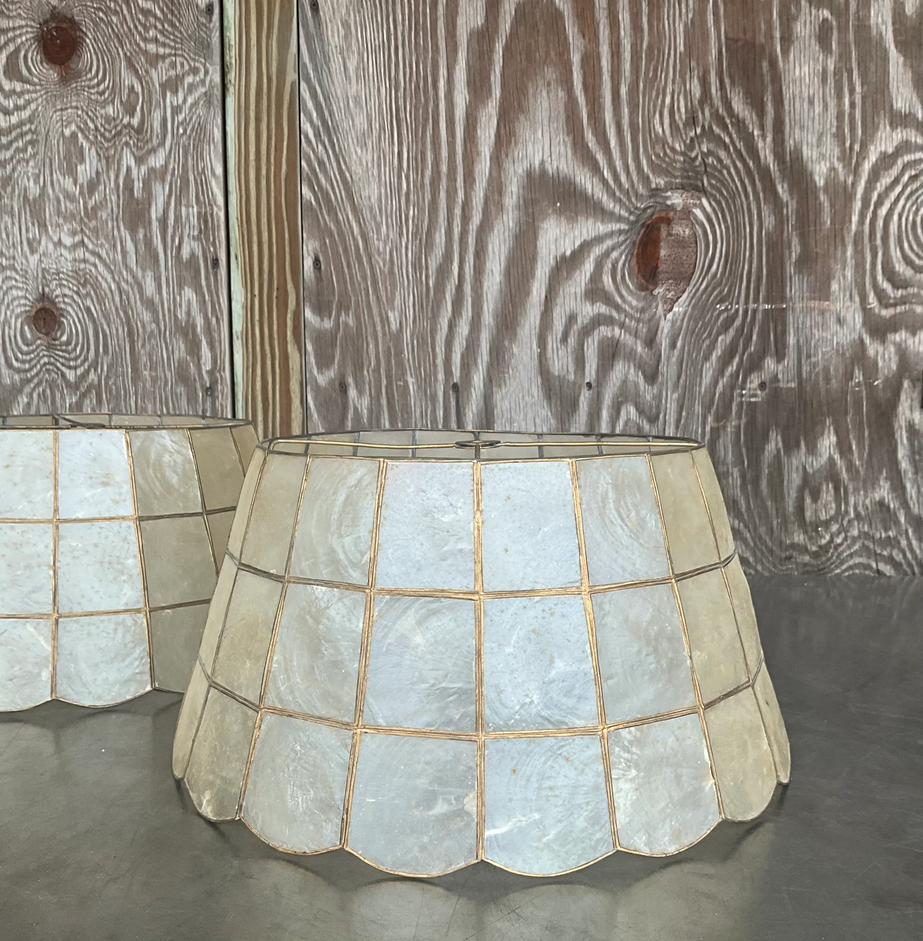 Vintage Boho Capiz Shell Lamp Shades- a Pair — additional photo 1