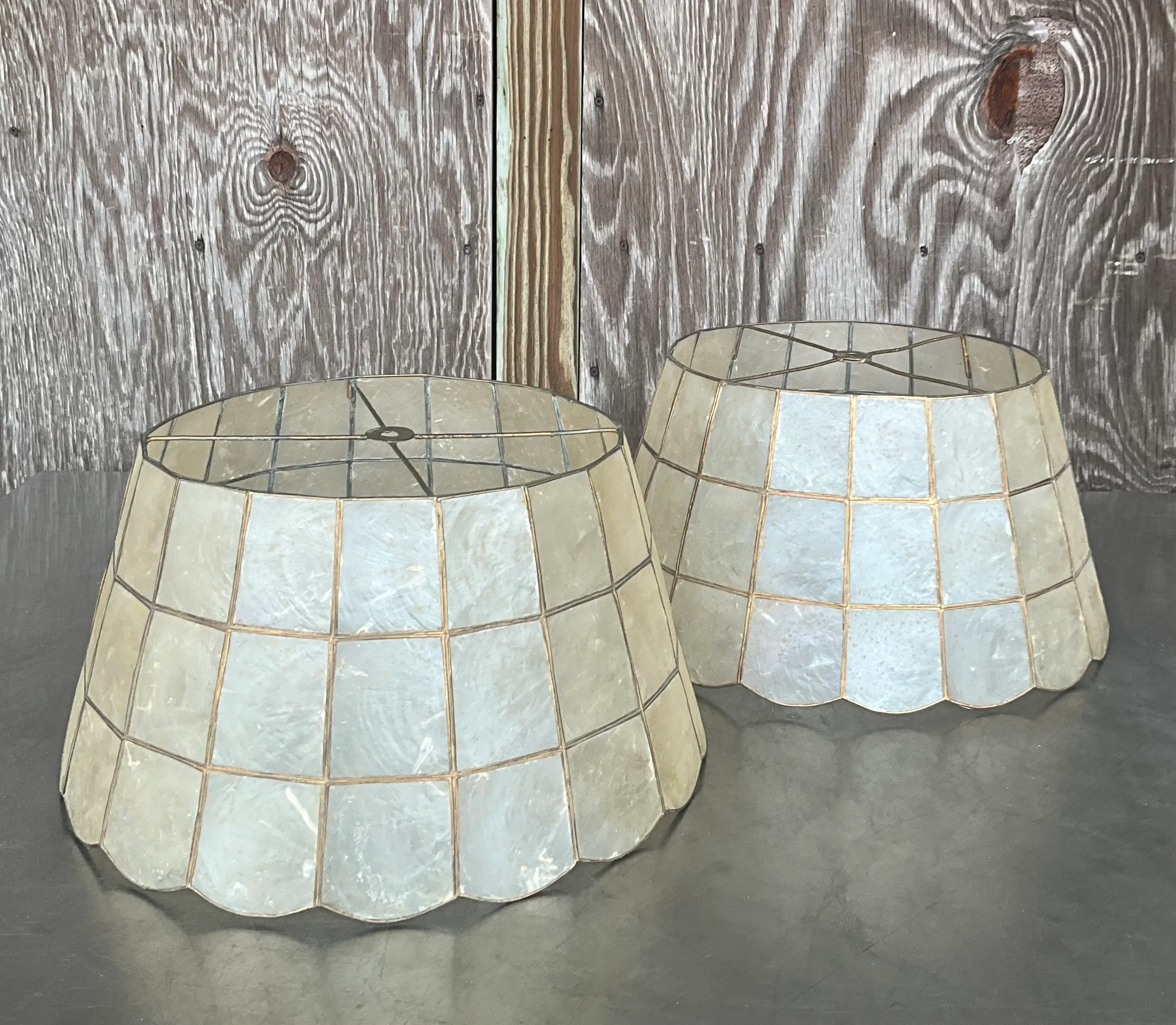 Vintage Boho Capiz Shell Lamp Shades- a Pair — additional photo 2