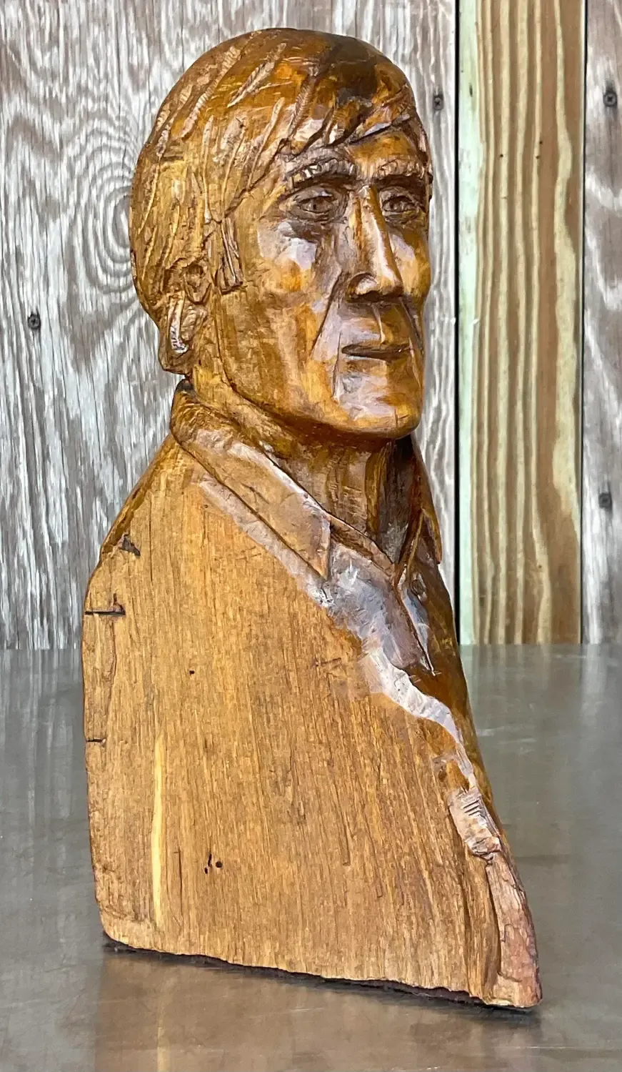 Vintage Boho Carved Bust of Man — additional photo 1