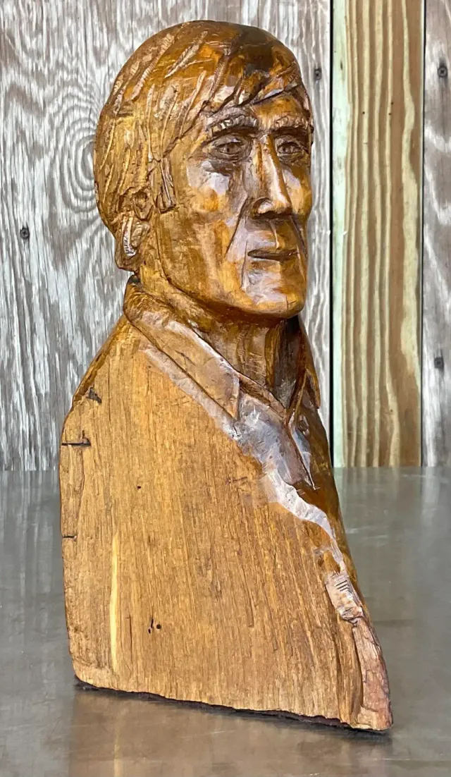 Vintage Boho Carved Bust of Man — additional photo 1