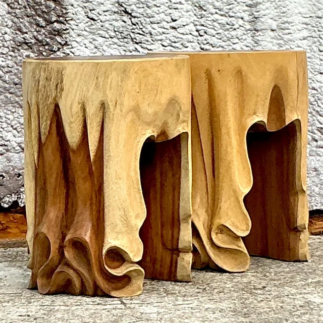 Vintage Boho Carved Drape Low Stools - a Pair — additional photo 6